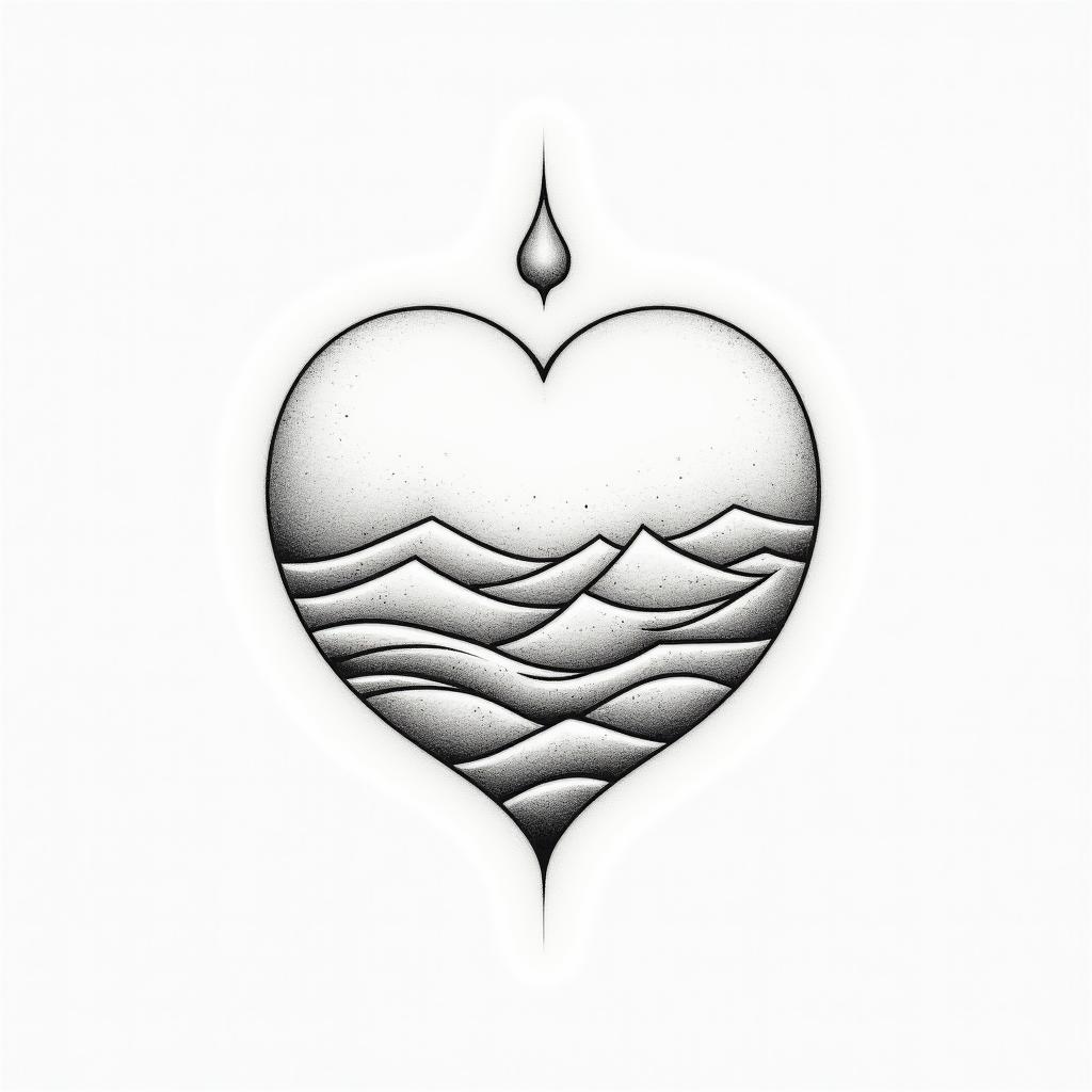 Let themin Modest style tattoo, featuring soft, delicate line work with simple and meaningful symbols, gentle waves, a heart, evoking a sense of serenity and grace, - Variation 2