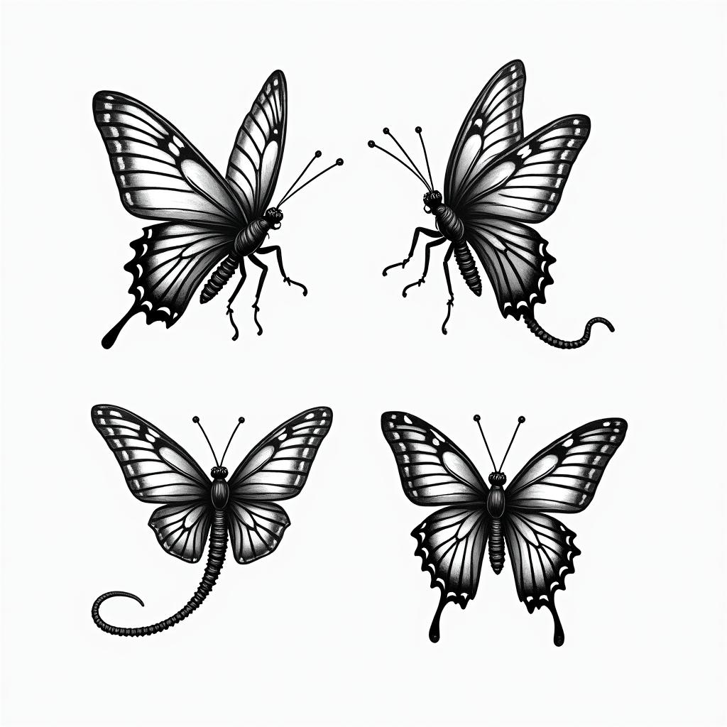 THE NAMES CAITLYN WITH BUTTERFLIES, SHAYLYNNE WITH DRAGON FLIES, CALLIE WITH FIREFLIES, CARSON WITH HORSEFLIEShigly detailed tattoo - Variation 7