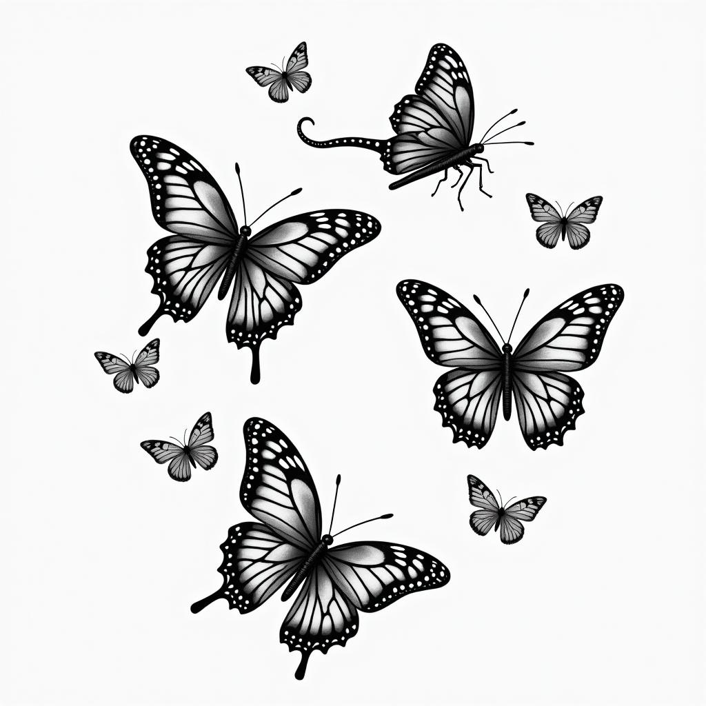THE NAMES CAITLYN WITH BUTTERFLIES, SHAYLYNNE WITH DRAGON FLIES, CALLIE WITH FIREFLIES, CARSON WITH HORSEFLIEShigly detailed tattoo - Variation 3