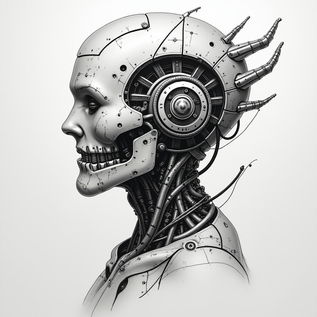 Eliot Betzatattoo in biomechanic style, the tattoo covered by robotic elements of futuristic cyberpunk design, robotic features detail, showcasing intricate mechanical components - Variation 2
