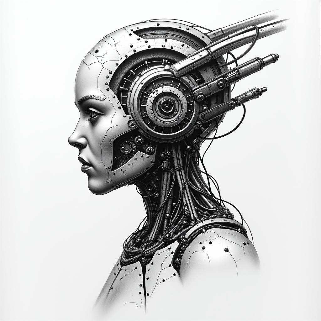 Eliot Betzatattoo in biomechanic style, the tattoo covered by robotic elements of futuristic cyberpunk design, robotic features detail, showcasing intricate mechanical components - Variation 3
