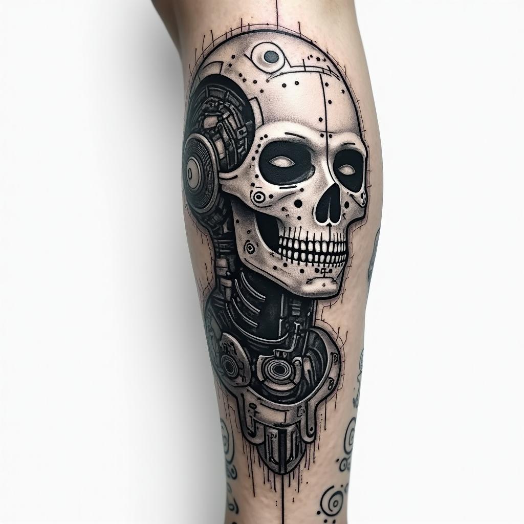 Eliot Betzatattoo in biomechanic style, the tattoo covered by robotic elements of futuristic cyberpunk design, robotic features detail, showcasing intricate mechanical components - Variation 4