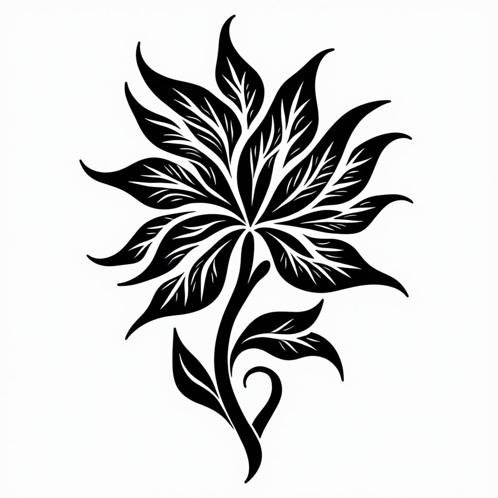 tropical flowerin tribal tattoo style, featuring bold and black geometric shapes, curved lines, intertwine and flow seamlessly, creating a powerful and symbolic design, polynesian and maori styles - Variation 3