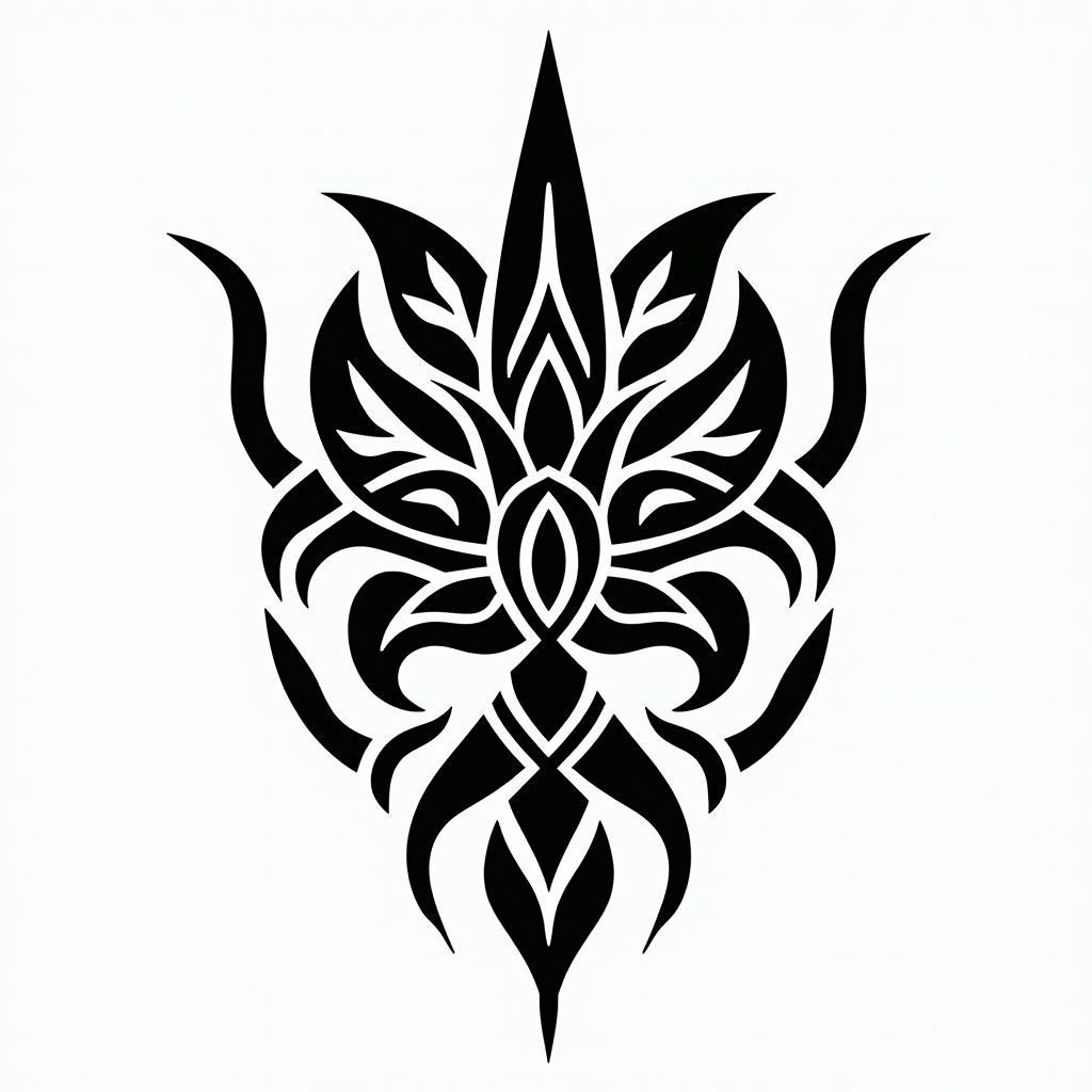 tropical flowerin tribal tattoo style, featuring bold and black geometric shapes, curved lines, intertwine and flow seamlessly, creating a powerful and symbolic design, polynesian and maori styles - Variation 2