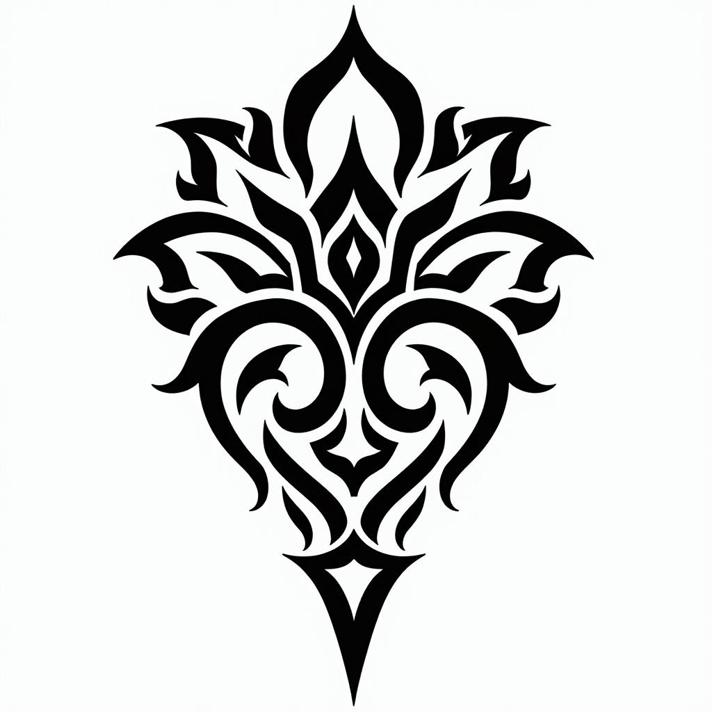 tropical flowerin tribal tattoo style, featuring bold and black geometric shapes, curved lines, intertwine and flow seamlessly, creating a powerful and symbolic design, polynesian and maori styles