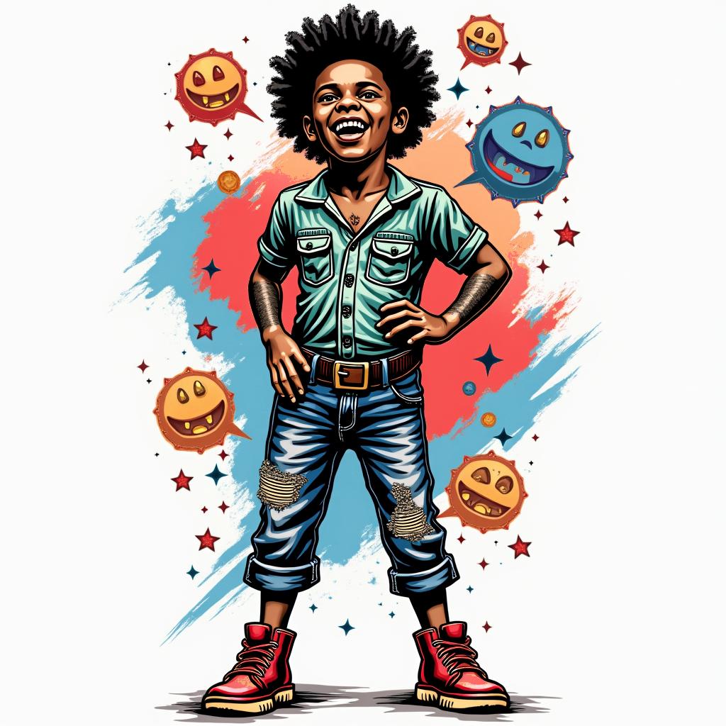 Haitiin pop art style tattoo, featuring bold and vibrant colors, exaggerated outlines, iconic imagery, inspired by comic books and speech bubbles, comic book characters, retro pop culture - Variation 2
