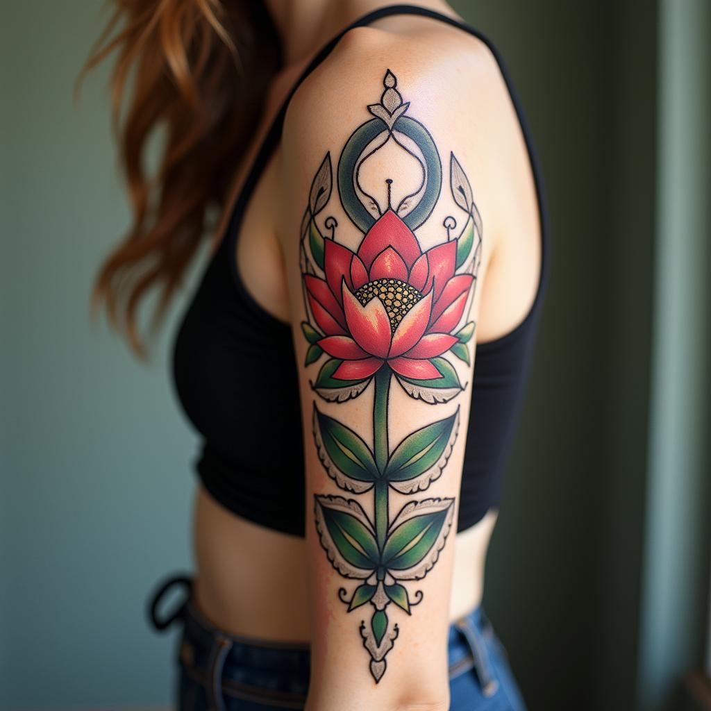 Names in an infinite symbol, Patricia, Camila, lotus flower.in bohemian style tattoo, 8k - Variation 4