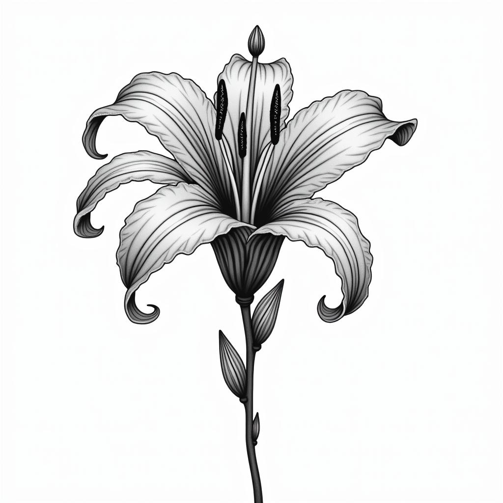 A lily with letteringin bohemian style tattoo, 8k - Variation 6