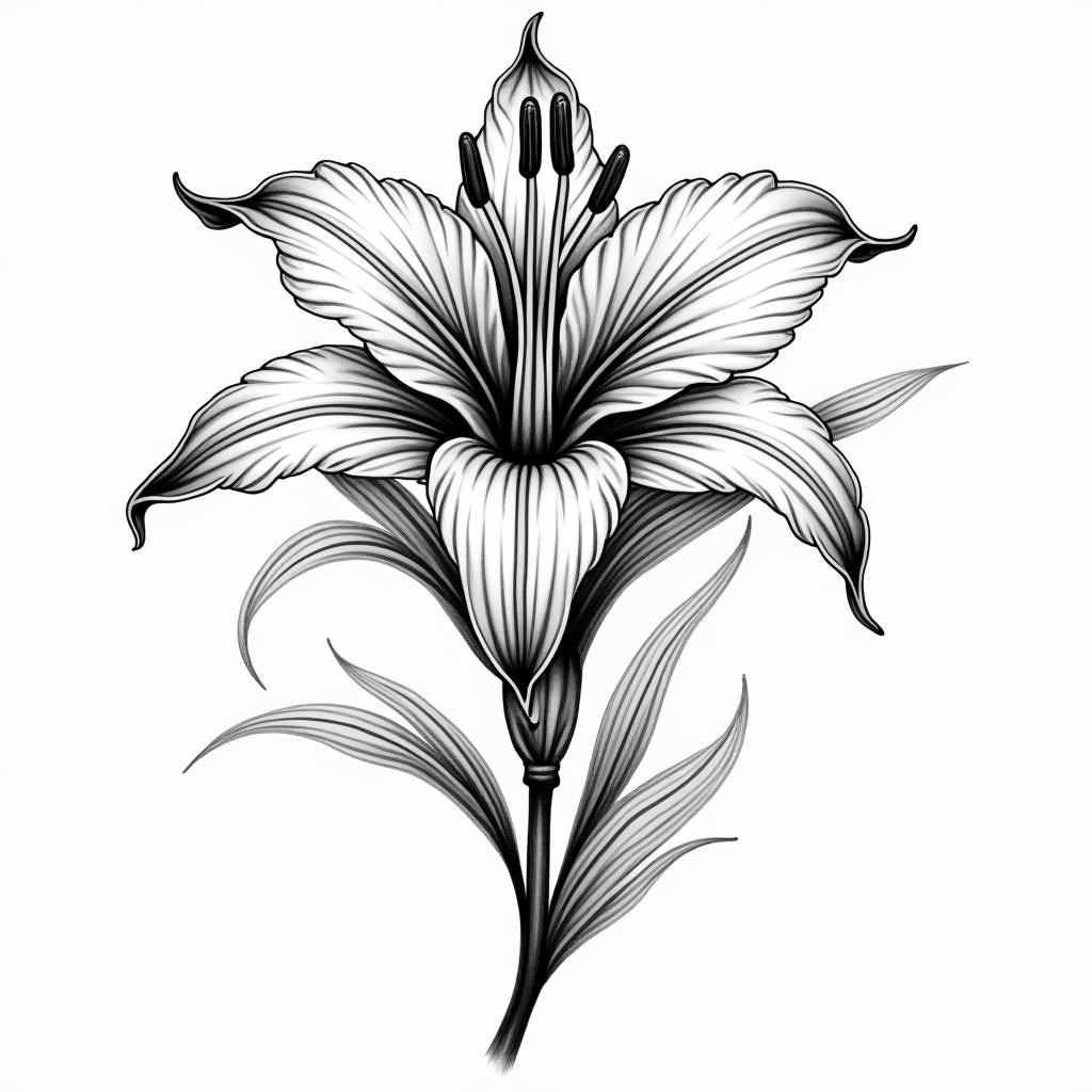 A lily with letteringin bohemian style tattoo, 8k - Variation 8
