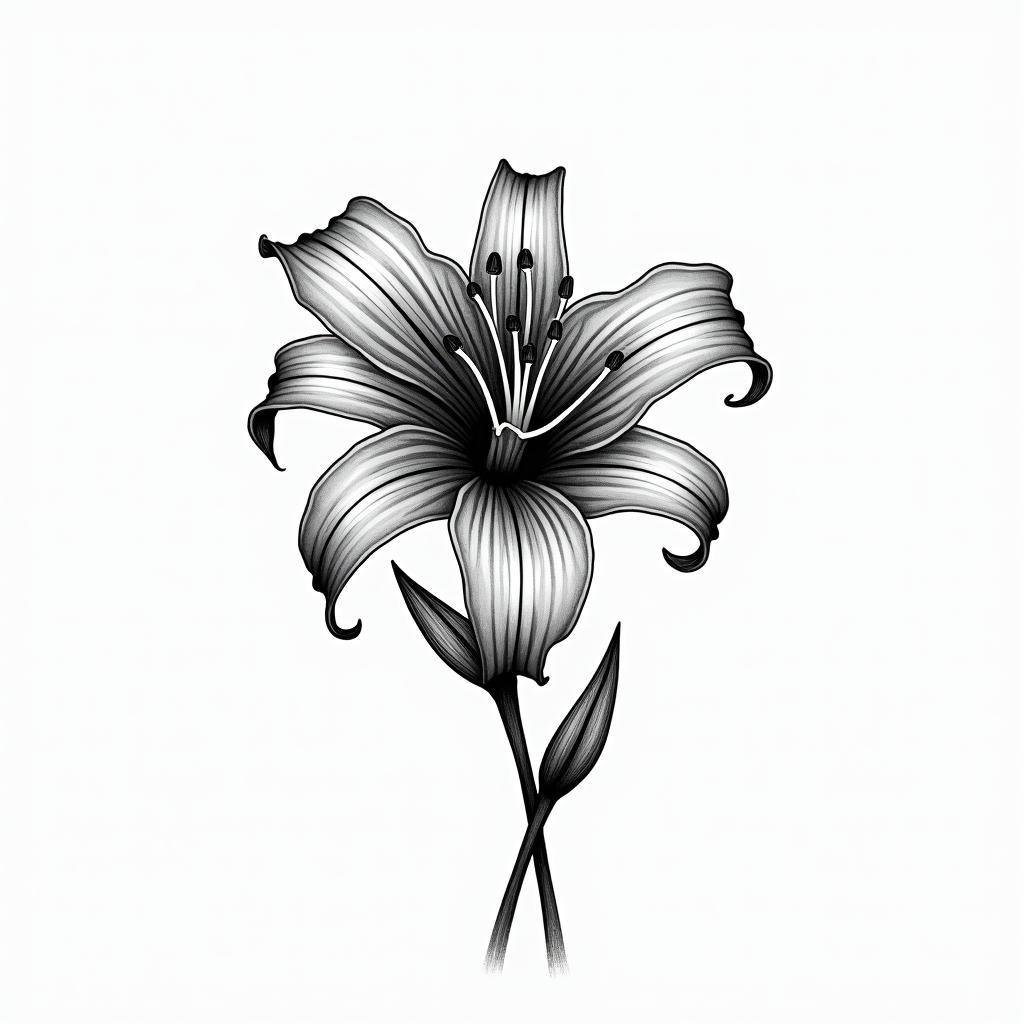 A lily with letteringin bohemian style tattoo, 8k - Variation 5