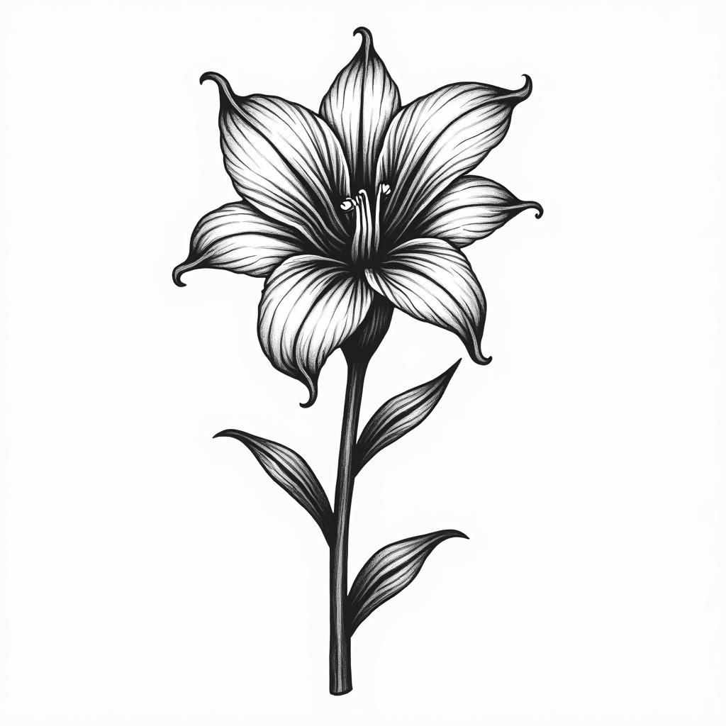 A lily with letteringin bohemian style tattoo, 8k - Variation 4