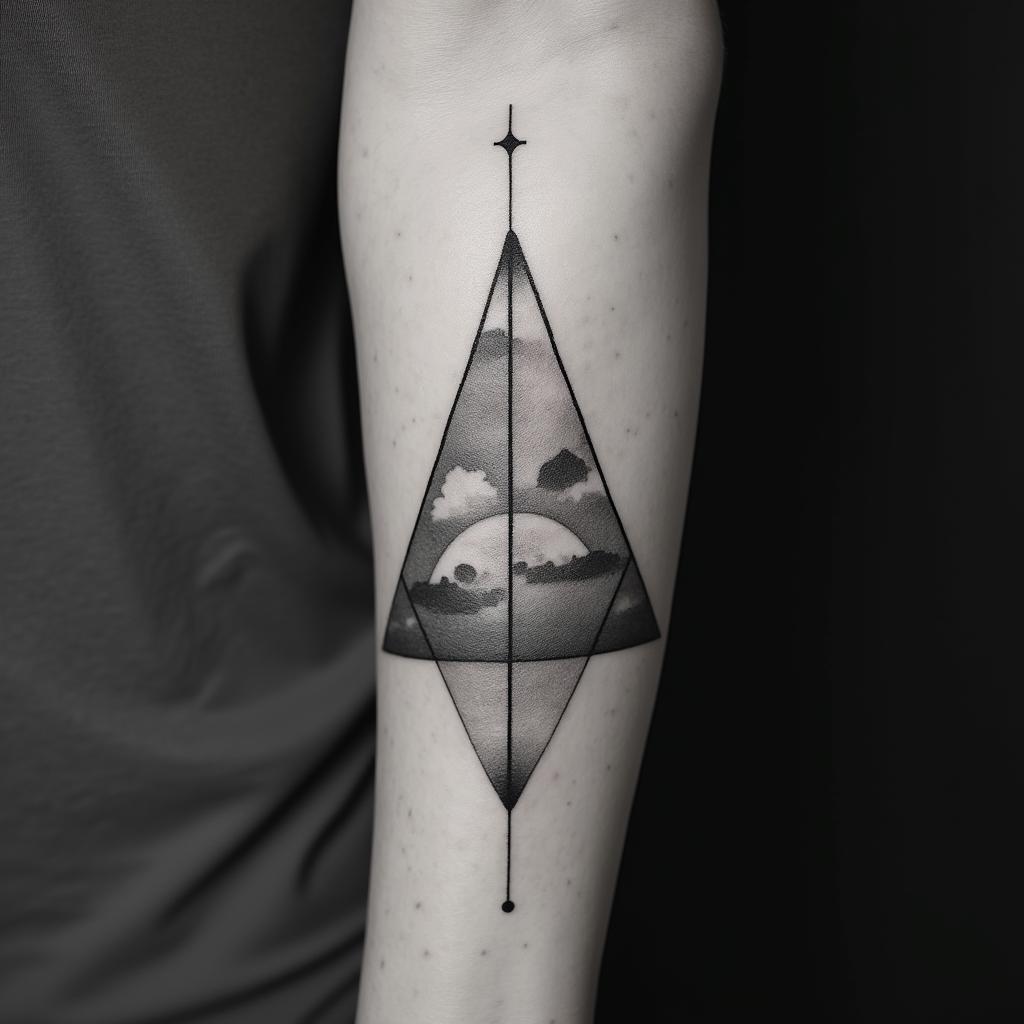 ADN espace star warsin minimalist style tattoo, featuring simple shapes and fine lines, with minimal shading and details, tiny triangles, creating a sense of balance and harmony - Variation 3