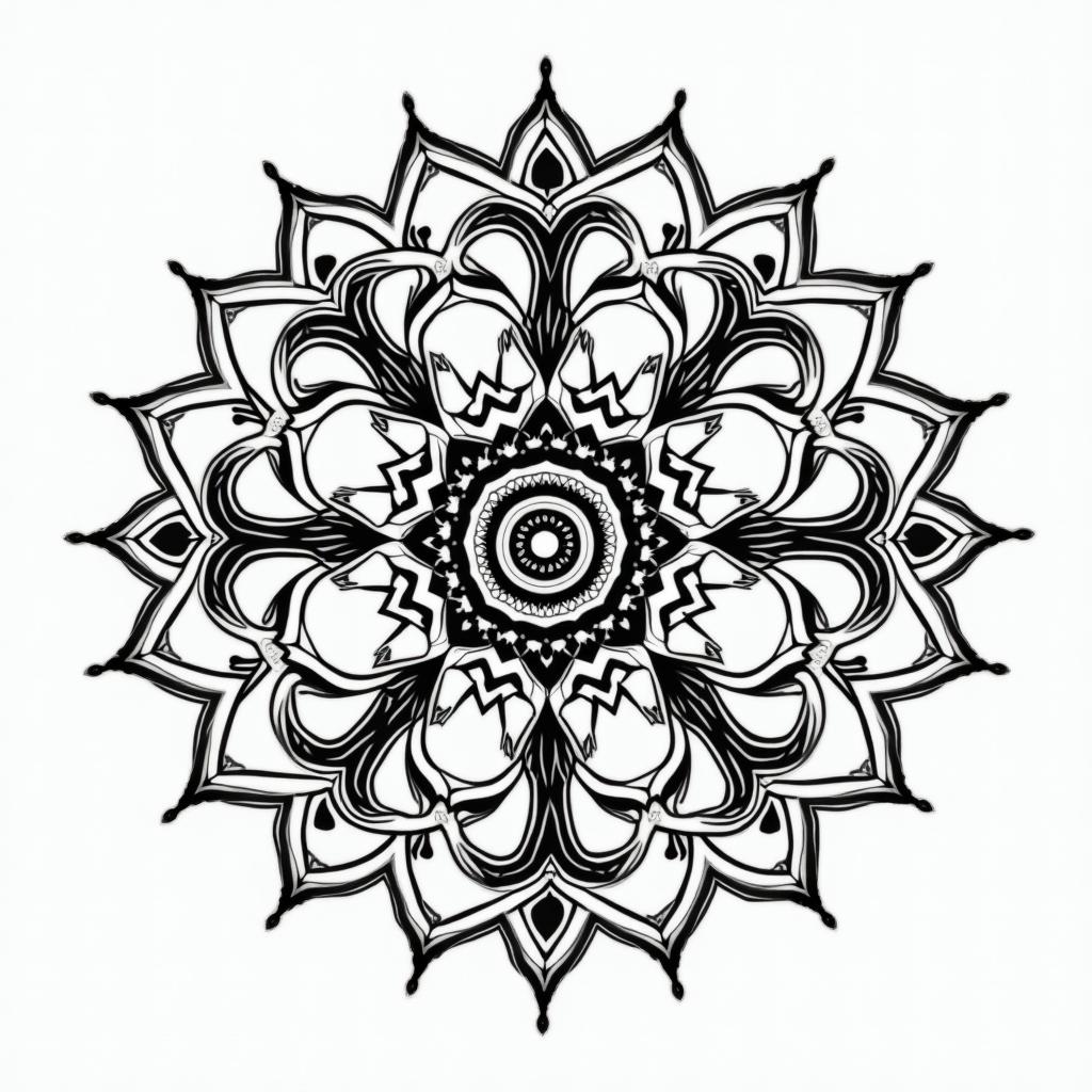 Motorcycle chain with a wheelin dotwork style tattoo, complex mandala patterns, interlocking geometric shapes with sharp symmetry, clean lines, sharp angles - Variation 3