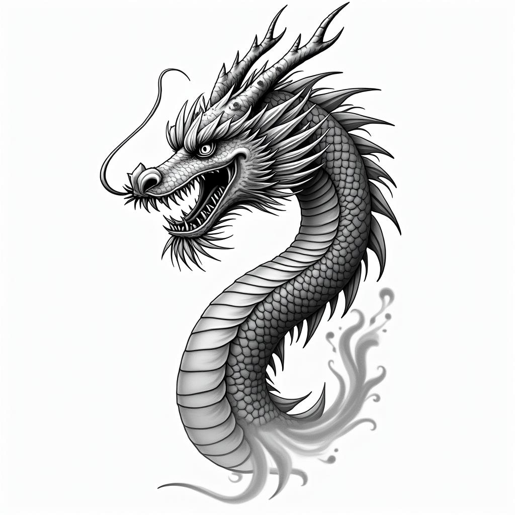 Dragonin japanese style tattoo, detailed tattoo, traditional japanese culture tattoo, mythology, 8k - Variation 6