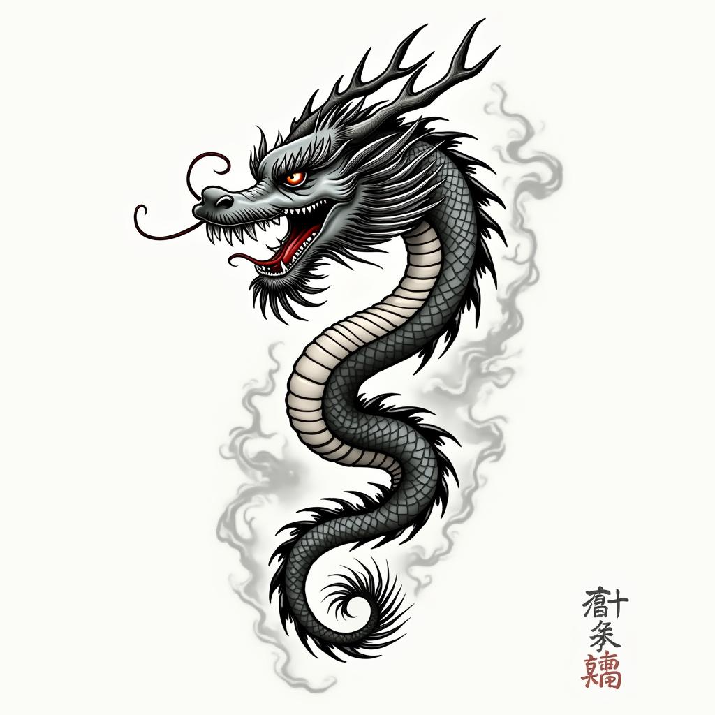 Dragonin japanese style tattoo, detailed tattoo, traditional japanese culture tattoo, mythology, 8k - Variation 4