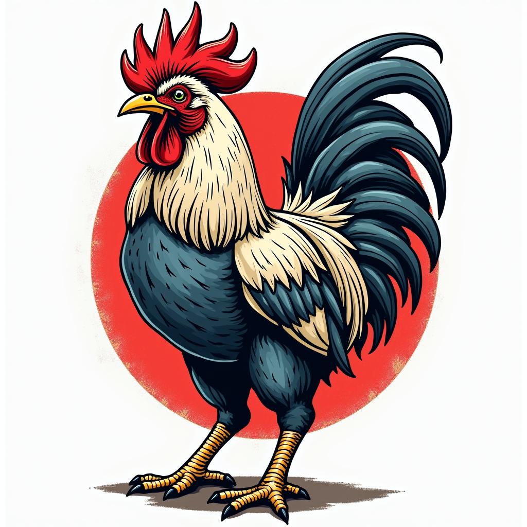 Rooster, flex, muscles, gymin pop art style tattoo, featuring bold and vibrant colors, exaggerated outlines, iconic imagery, inspired by comic books and speech bubbles, comic book characters, retro pop culture - Variation 2