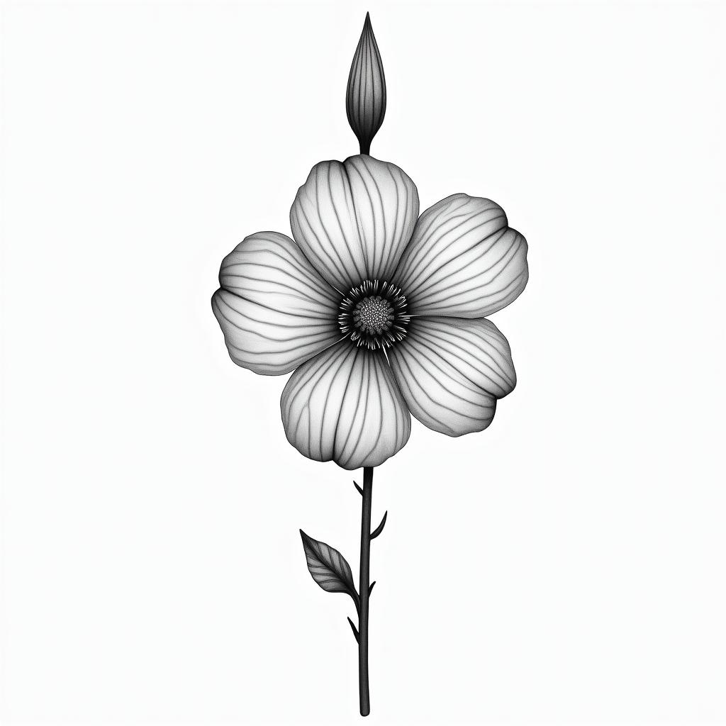 flower with arrow as a stemin realism tattoo style, featuring a highly detailed, lifelike, capturing every detail, photorealistic, ultra realistic, intricate shading, smooth and sharp,   - Variation 3