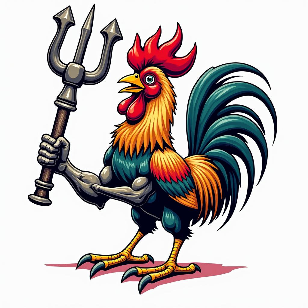 Rooster, flex, muscles, gymin pop art style tattoo, featuring bold and vibrant colors, exaggerated outlines, iconic imagery, inspired by comic books and speech bubbles, comic book characters, retro pop culture - Variation 3