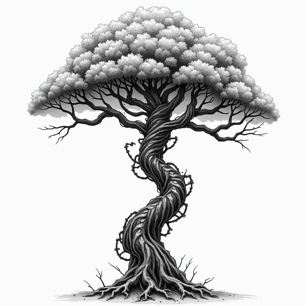 At tree of life like home tree from avatartattoo in biomechanic style, the tattoo covered by robotic elements of futuristic cyberpunk design, robotic features detail, showcasing intricate mechanical components - Variation 2