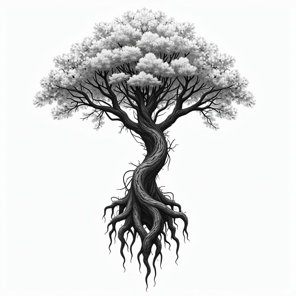 At tree of life like home tree from avatartattoo in biomechanic style, the tattoo covered by robotic elements of futuristic cyberpunk design, robotic features detail, showcasing intricate mechanical components - Variation 3