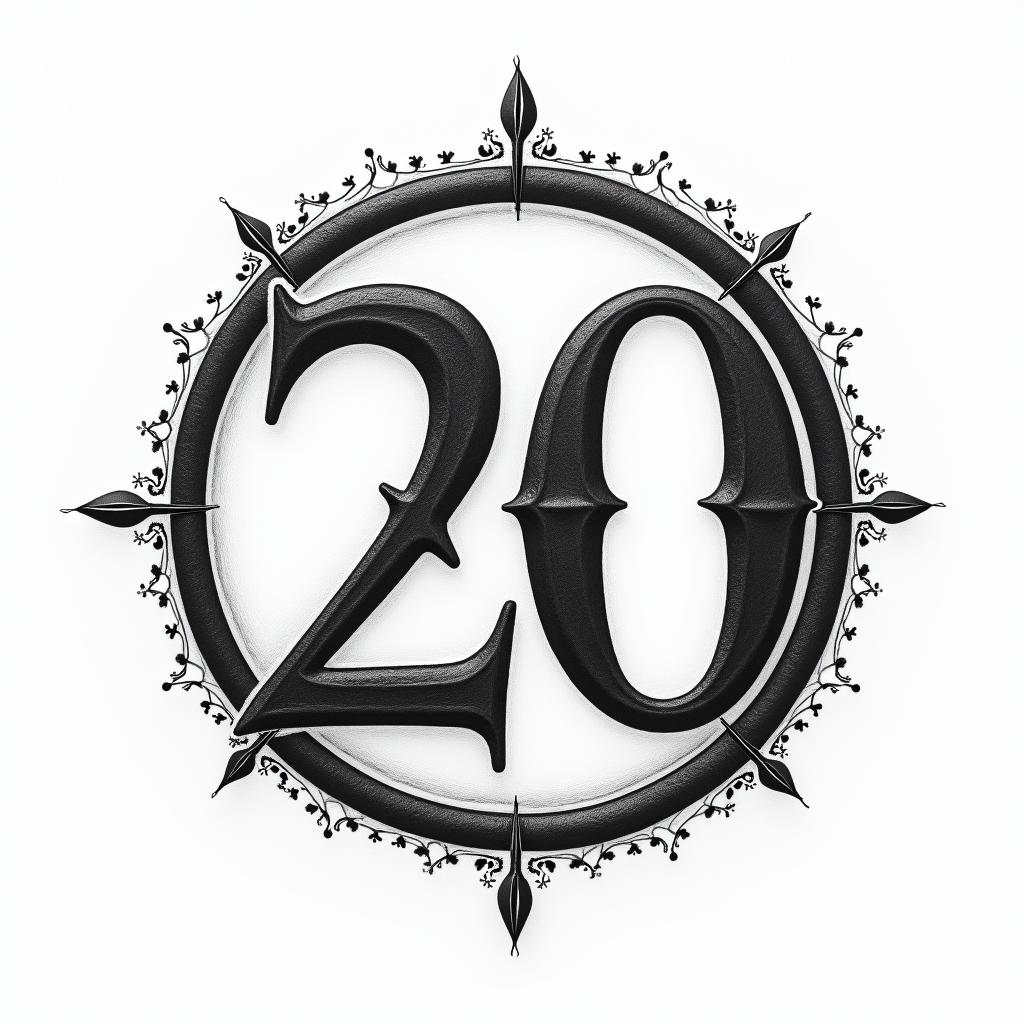 Matchbox 20 circle. Lettering around the 20text-based tattoo, gothic font ultra-realistic, perfectly placed, high-quality font design, photo-realistic shading, 8k, high quality, finely detailed typography - Variation 3