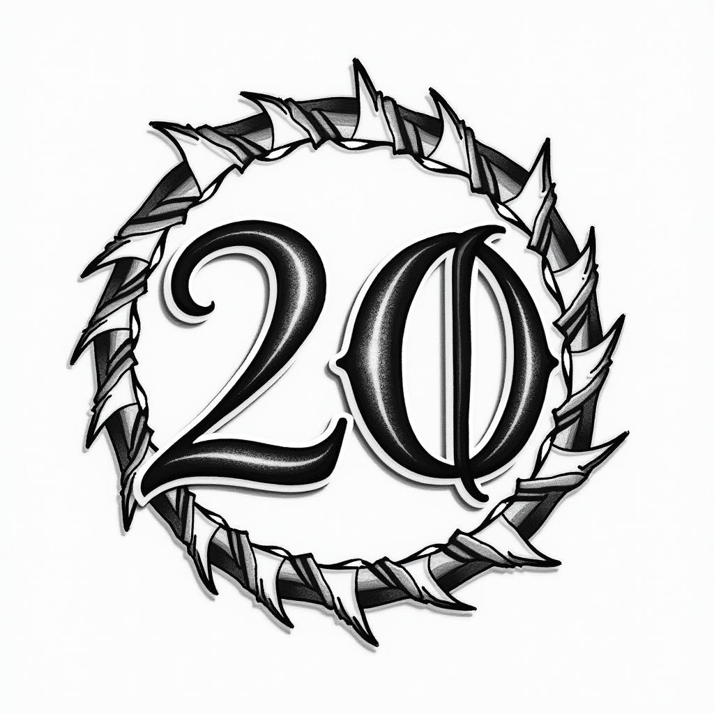 Matchbox 20 circle. Lettering around the 20text-based tattoo, gothic font ultra-realistic, perfectly placed, high-quality font design, photo-realistic shading, 8k, high quality, finely detailed typography - Variation 4