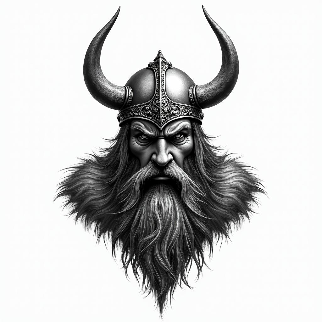 Fierce Viking with intricate helmet designhigly detailed tattoo - Variation 17
