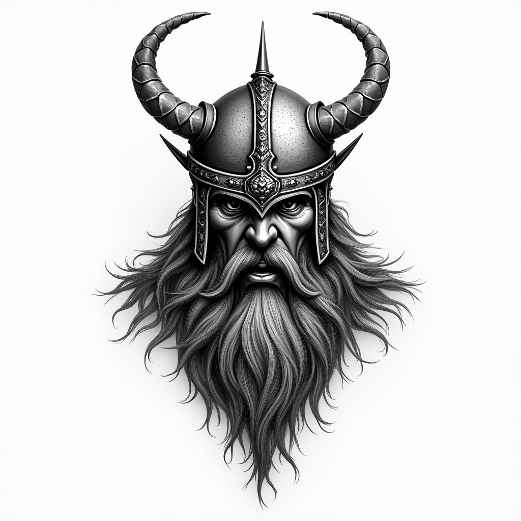 Fierce Viking with intricate helmet designhigly detailed tattoo - Variation 15