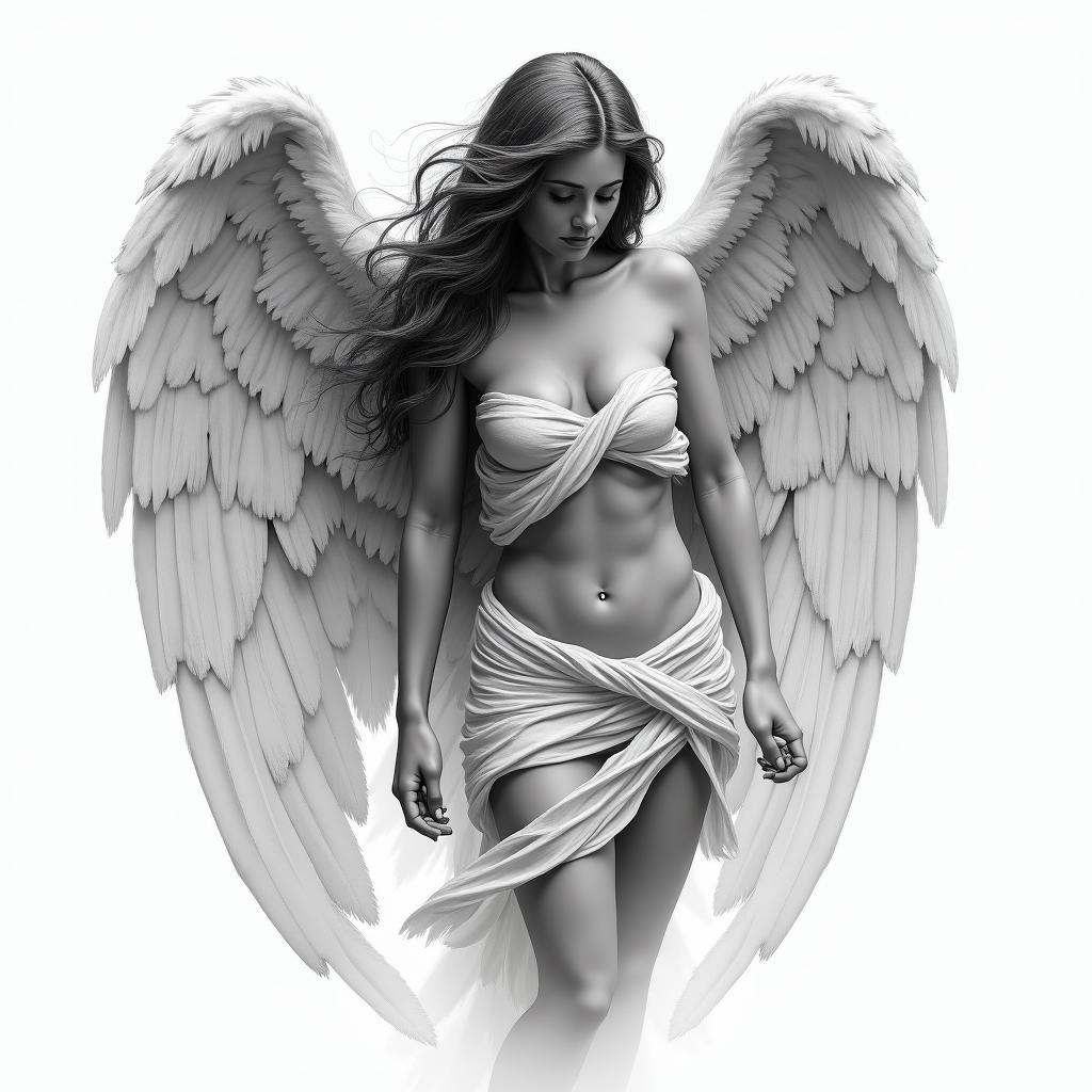 Guadarian angelin realism tattoo style, featuring a highly detailed, lifelike, capturing every detail, photorealistic, ultra realistic, intricate shading, smooth and sharp, - Variation 8