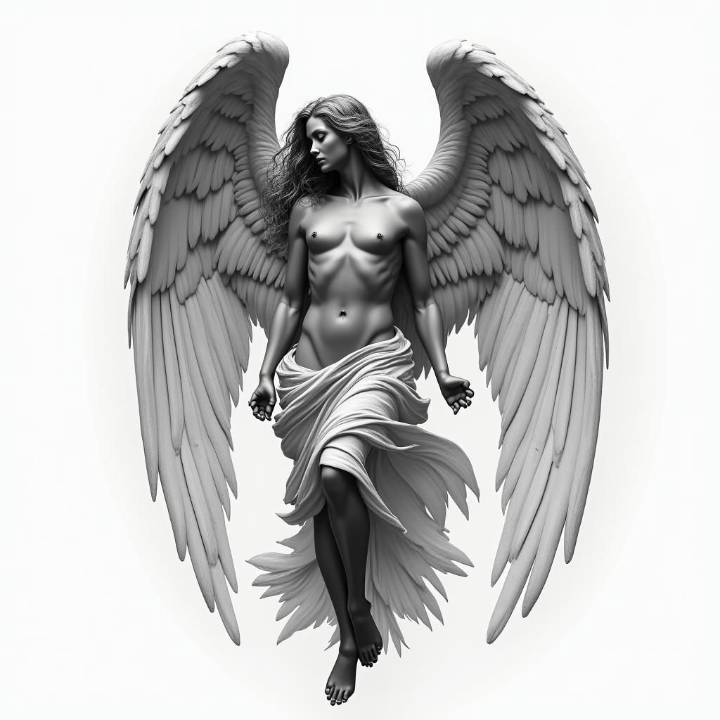 Guadarian angelin realism tattoo style, featuring a highly detailed, lifelike, capturing every detail, photorealistic, ultra realistic, intricate shading, smooth and sharp, - Variation 6