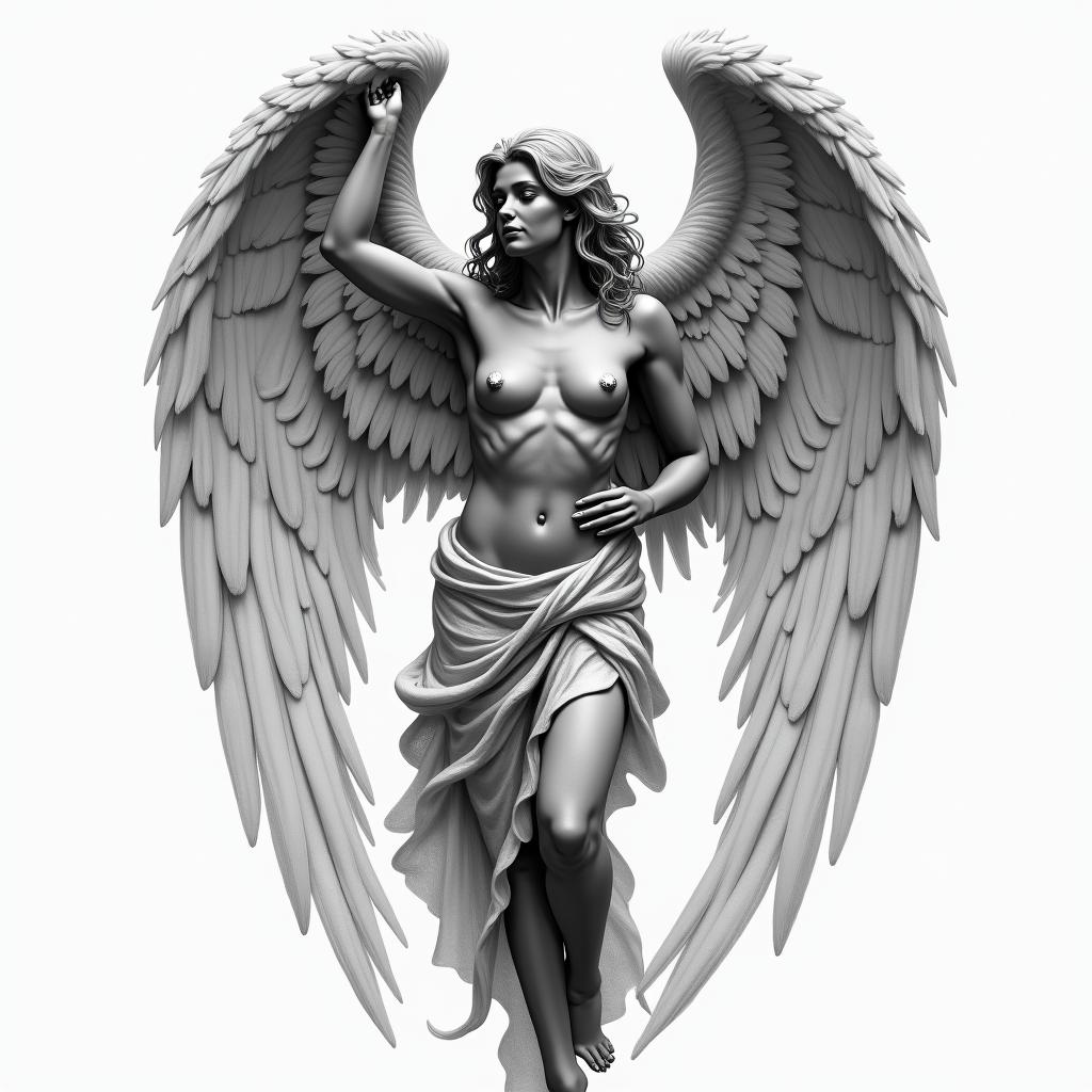 Guadarian angelin realism tattoo style, featuring a highly detailed, lifelike, capturing every detail, photorealistic, ultra realistic, intricate shading, smooth and sharp, - Variation 2