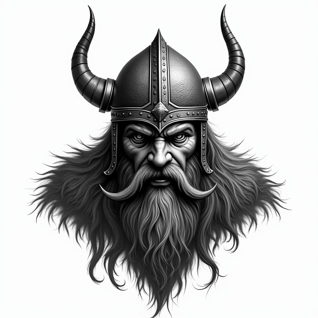 Fierce Viking with intricate helmet designtext-based tattoo, gothic font ultra-realistic, perfectly placed, high-quality font design, photo-realistic shading, 8k, high quality, finely detailed typography