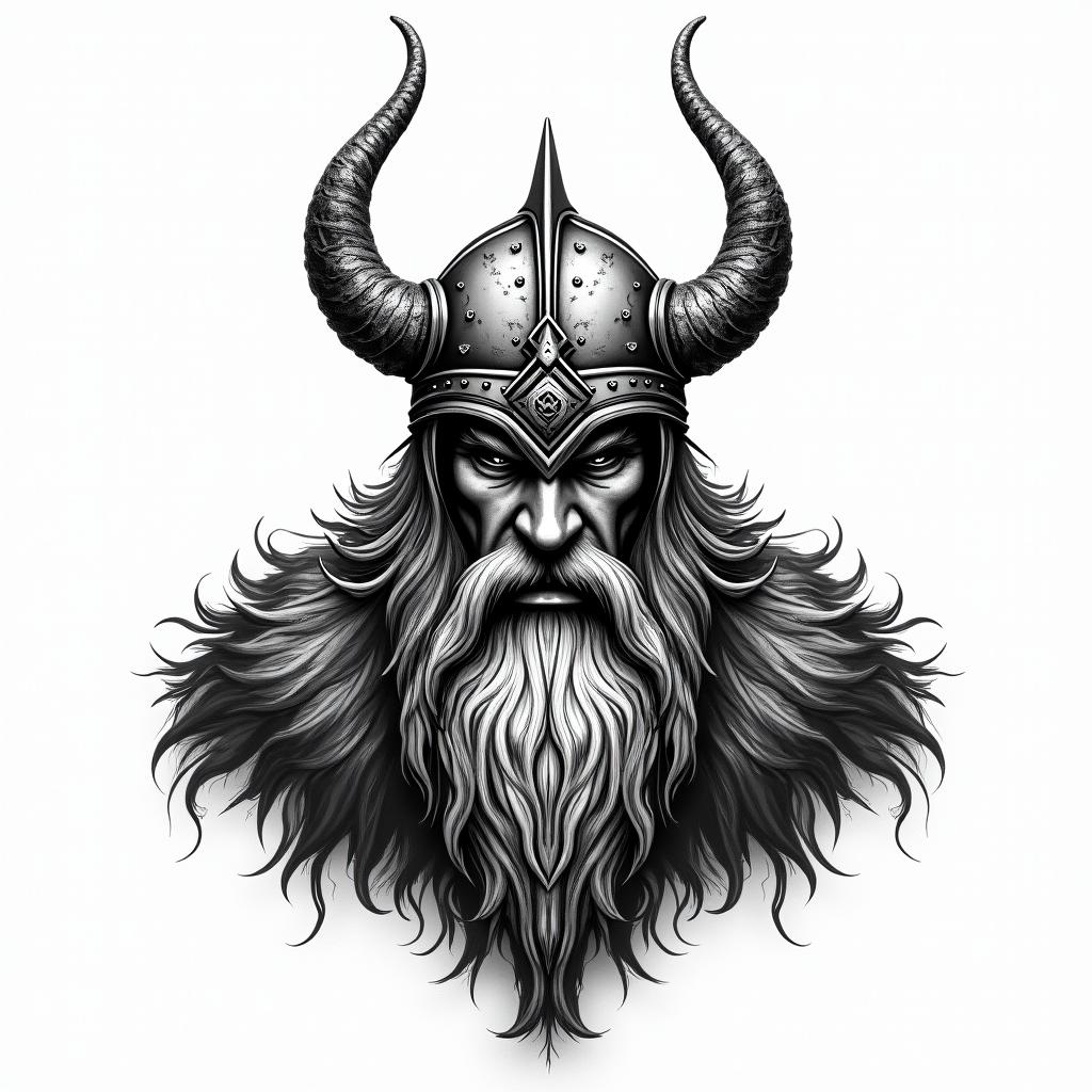 Fierce Viking with intricate helmet designtext-based tattoo, gothic font ultra-realistic, perfectly placed, high-quality font design, photo-realistic shading, 8k, high quality, finely detailed typography - Variation 4
