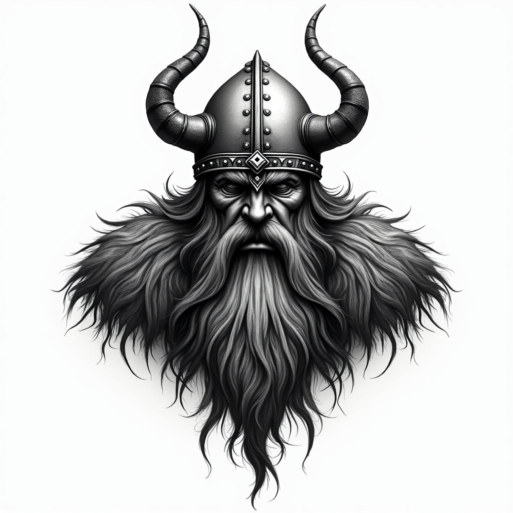 Fierce Viking with intricate helmet designtext-based tattoo, gothic font ultra-realistic, perfectly placed, high-quality font design, photo-realistic shading, 8k, high quality, finely detailed typography - Variation 3