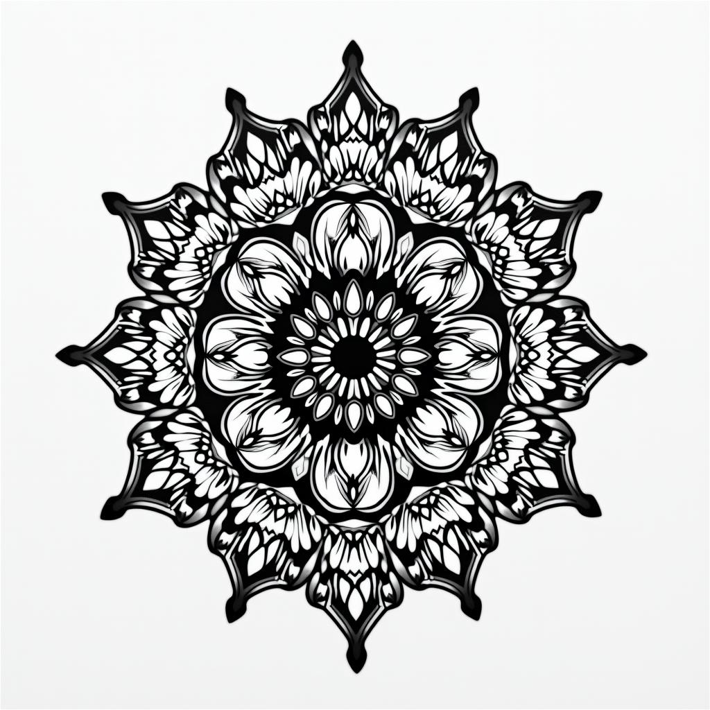 I would like to modify my existing tattoo.in dotwork style tattoo, complex mandala patterns, interlocking geometric shapes with sharp symmetry, clean lines, sharp angles - Variation 4