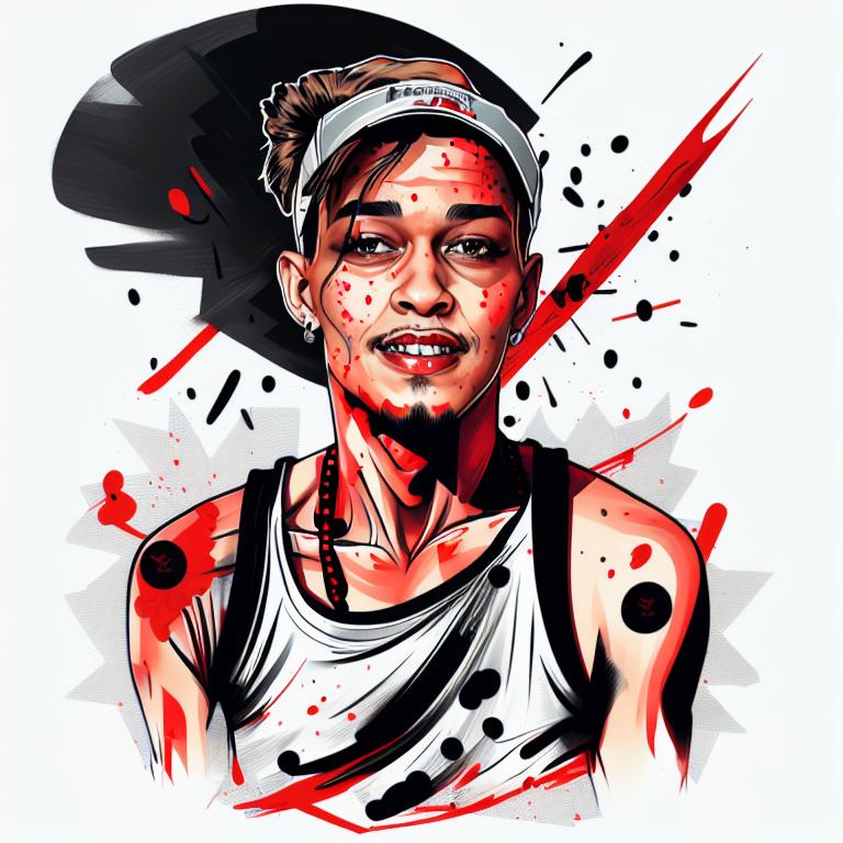 trash polka tattoo style, showcasing bold black and red ink with dynamic brush strokes and splatters. Incorporates abstract elements and expressive, chaotic lines on a solid white background. Detailed design with a high-contrast soft colored near white toned look, blending realism and abstraction to create an intense visual impactundefined - Variation 36