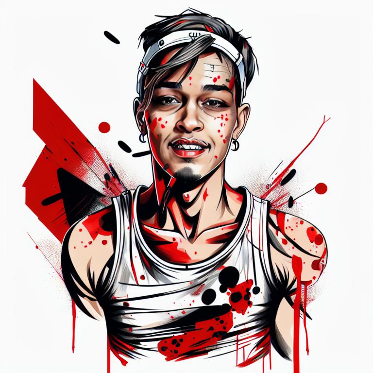 trash polka tattoo style, showcasing bold black and red ink with dynamic brush strokes and splatters. Incorporates abstract elements and expressive, chaotic lines on a solid white background. Detailed design with a high-contrast soft colored near white toned look, blending realism and abstraction to create an intense visual impactundefined - Variation 27