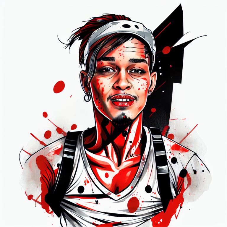 trash polka tattoo style, showcasing bold black and red ink with dynamic brush strokes and splatters. Incorporates abstract elements and expressive, chaotic lines on a solid white background. Detailed design with a high-contrast soft colored near white toned look, blending realism and abstraction to create an intense visual impactundefined - Variation 25