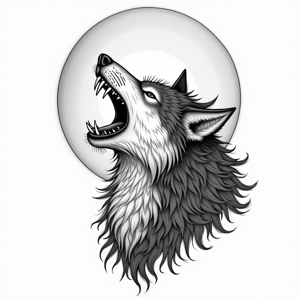 Howling wolf under a full moonin japanese style tattoo, detailed tattoo, traditional japanese culture tattoo, mythology, 8k - Variation 4