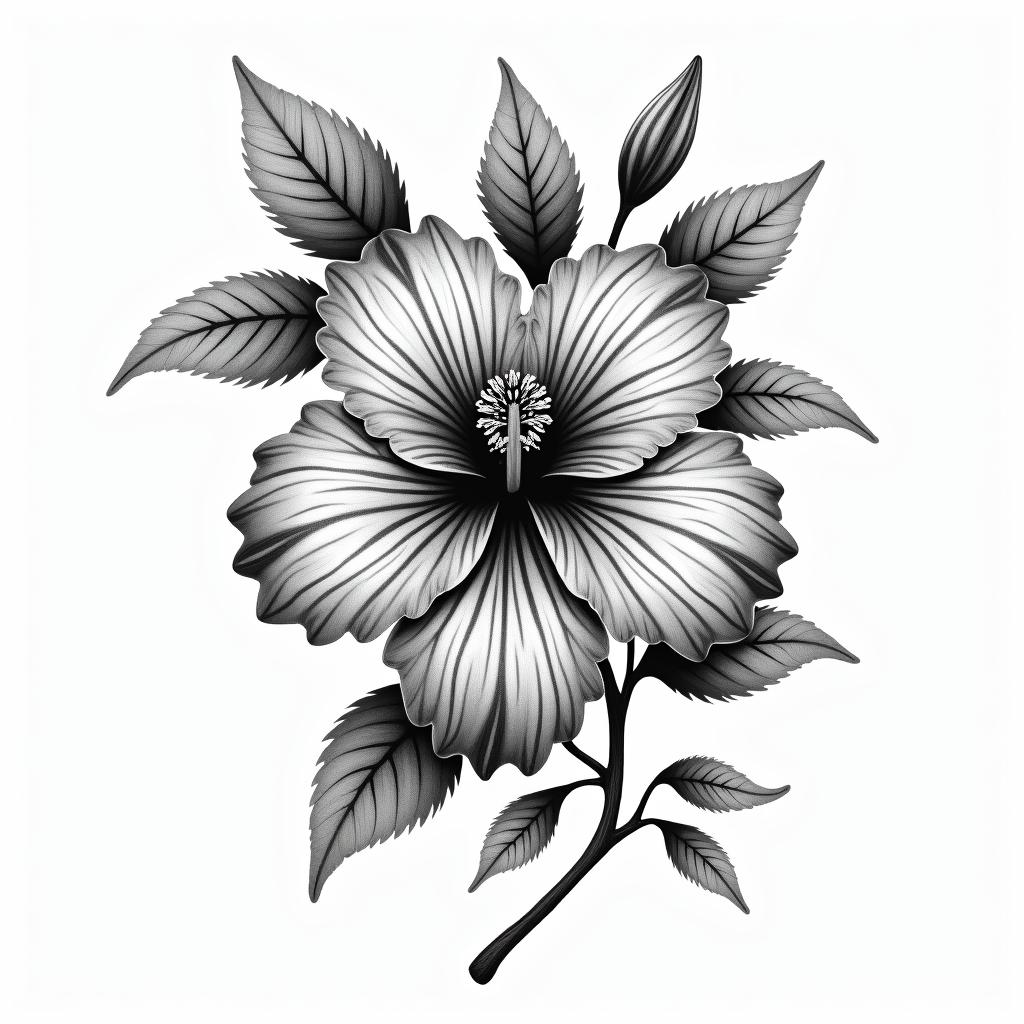 Hibiscus Jamaicain bohemian style tattoo, 8k - Variation 2