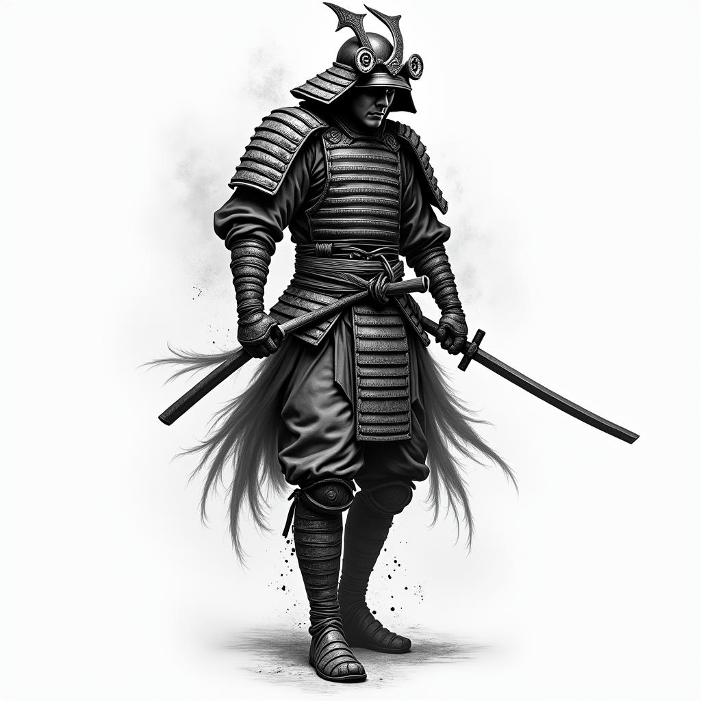 Samurai with a katanahigly detailed tattoo - Variation 19