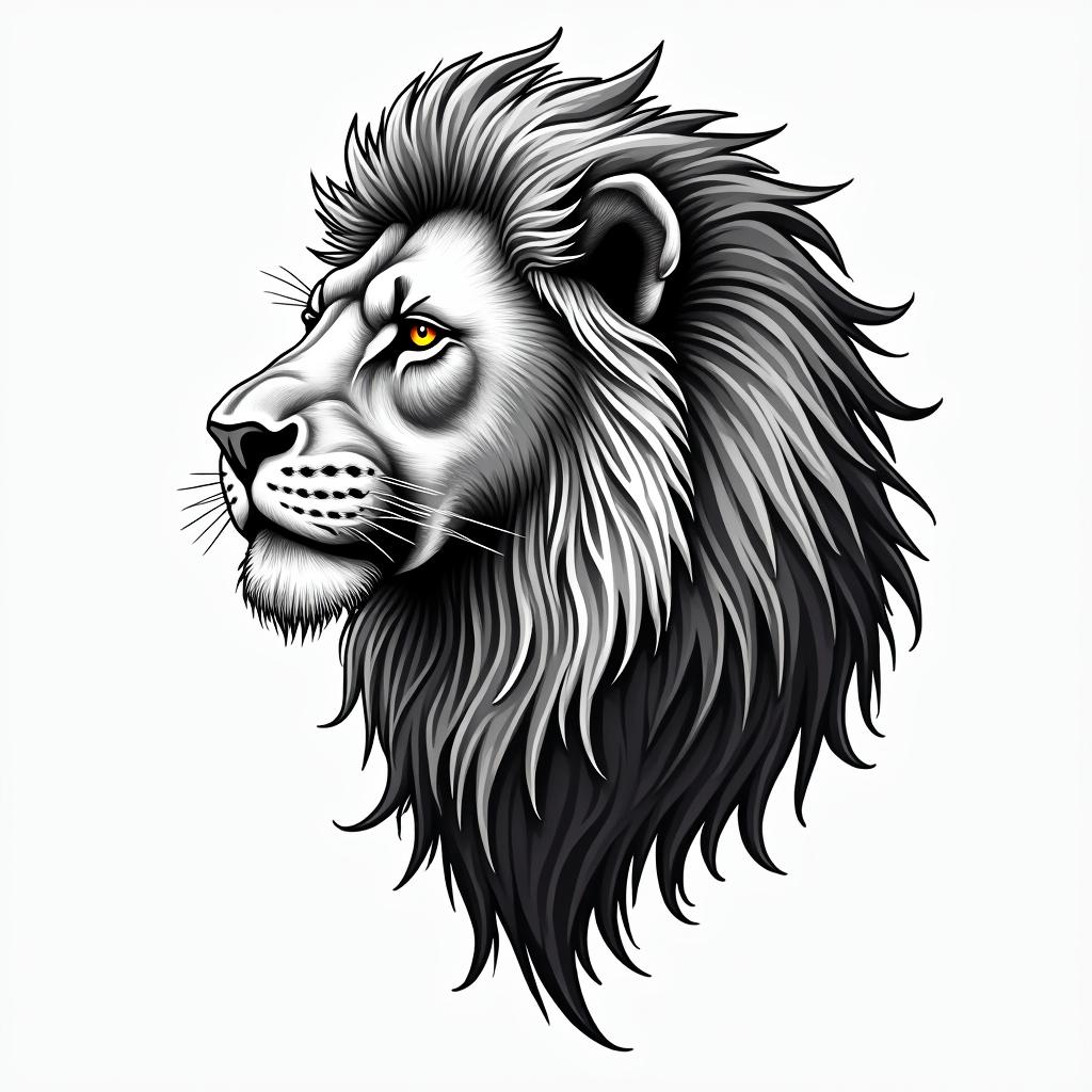 Lionin authentic tattoo style, incorporating traditional modifications, bold black outlines, solid color fills, featuring classic authentic elements - Variation 2