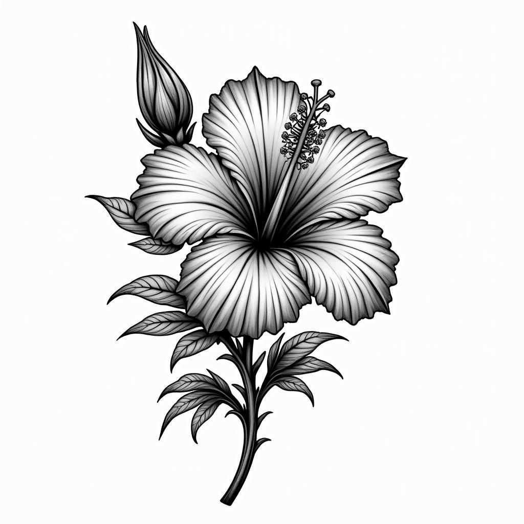 Hibiscus Jamaicain new school tattoo, pop culture, modern, detailed tattoo, illustrative - Variation 2