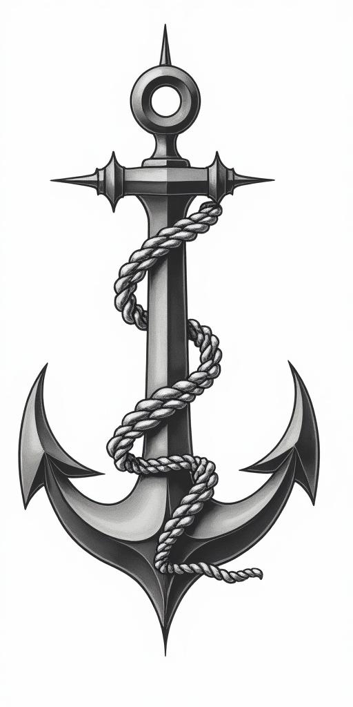Anchor with nautical rope and compasstext-based tattoo, japanese font ultra-realistic, perfectly placed, high-quality font design, photo-realistic shading, 8k, high quality, finely detailed typograph - Variation 2