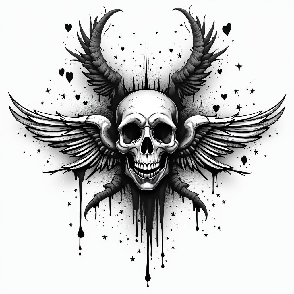 Mascara anonymousin graffiti style tattoo, featuring bold and dynamic street art elements, spray-paint texture with exaggerated lines and expressive, chaotic brushstrokes, intricate lettering incorporated with graffiti tags, symbols like hearts, stars, and wings - Variation 3