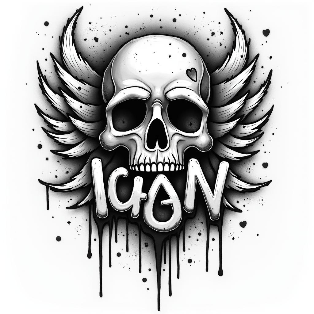 Mascara anonymousin graffiti style tattoo, featuring bold and dynamic street art elements, spray-paint texture with exaggerated lines and expressive, chaotic brushstrokes, intricate lettering incorporated with graffiti tags, symbols like hearts, stars, and wings