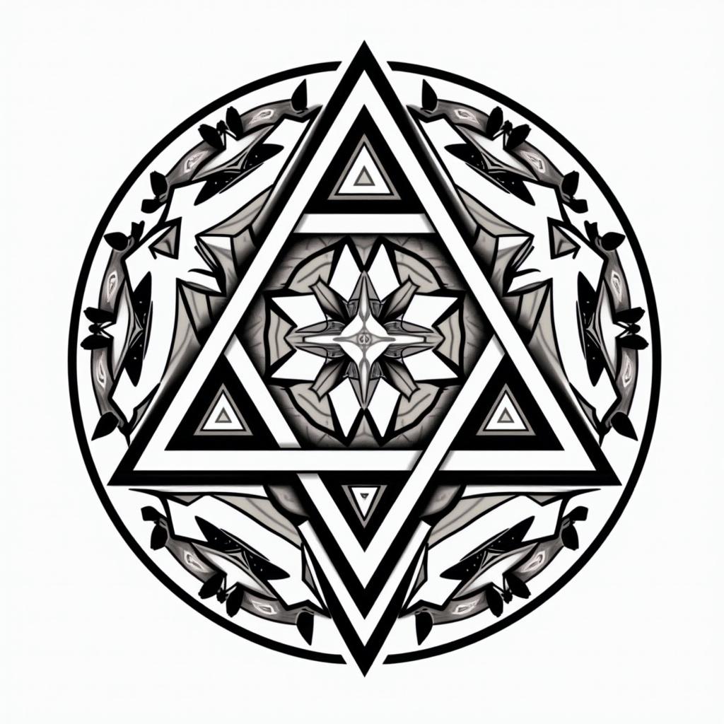 5 triangles overlapping in a circlein tribal tattoo style, featuring bold and black geometric shapes, curved lines, intertwine and flow seamlessly, creating a powerful and symbolic design, polynesian and maori styles - Variation 4