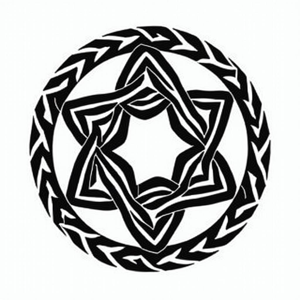 5 triangles overlapping in a circlein tribal tattoo style, featuring bold and black geometric shapes, curved lines, intertwine and flow seamlessly, creating a powerful and symbolic design, polynesian and maori styles
