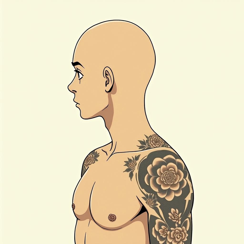 TristanGhibli, Studio Ghibli aesthetic, hand-drawn anime style, retro nostalgic atmosphere, retro soft pastel color palette with earthy tones, retro Japanese cinematic shot, yellow tint effect, bald character, smooth surface, anime shadow 90's anime style