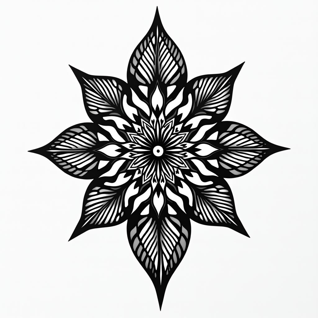 African art native American art esoteric metaphysical in geometric style tattoo, blending hexagons, mandala-inspired patterns, symmetrical and fractal design, clean lines, sharp angles - Variation 3